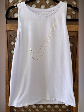 Nike Dri-Fit Tank Top Medium Light Purple Gold Swoosh Athletic Workout